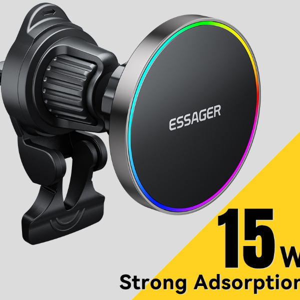 Essager RGB Magnetic Car Phone Holder & Qi Wireless Charger for Magsafe Compatible Phones