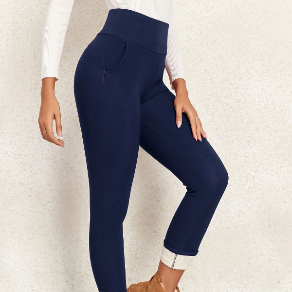 Women's Fleece-Lined Leggings with Side Pockets, Cold Super Warm Pants, Casual Velvet Lamb Leggings