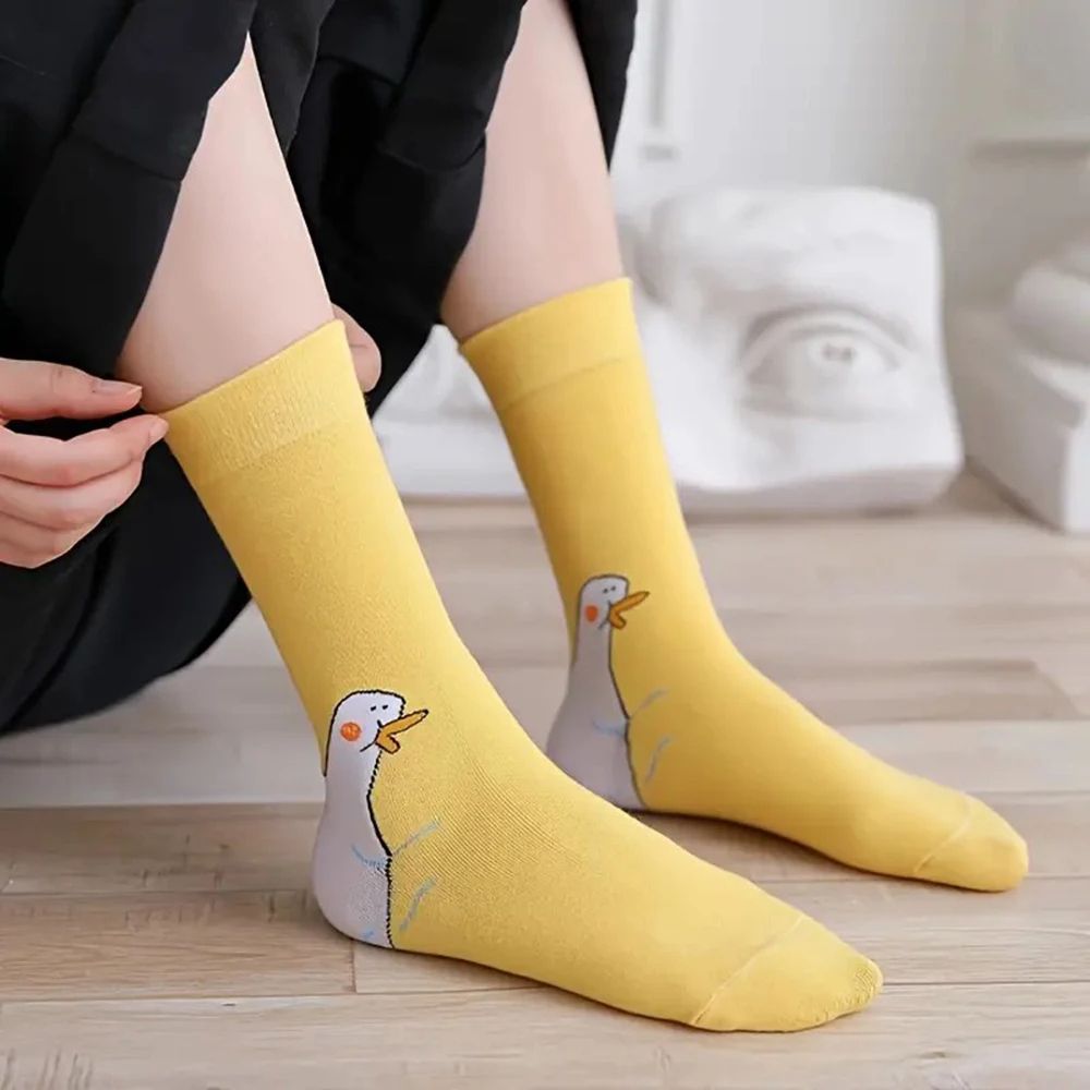 Cartoon Women Socks Funny Goose Design Soft Breathable Comfortable Cute Casual Fashionable & Versatile Ladies Socks