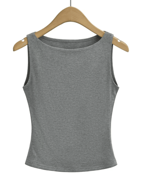 Womens Double Layer Boat Neck Tank Soft Slinky Sleeveless Top