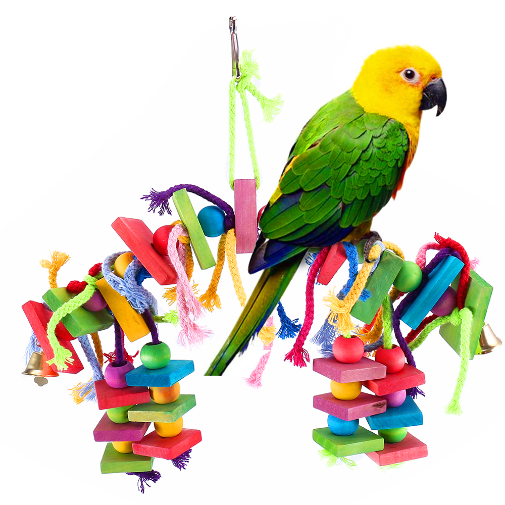 Parrot Chew Toy, Multi colored Wooden Cotton Rope Birds Toy, Bite Bridge for Parrot Foraging, Cockatiels Training