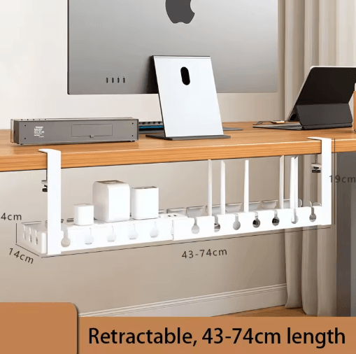 Extendable Steel Under Desk Cable Management Tray with Power Strip Holder