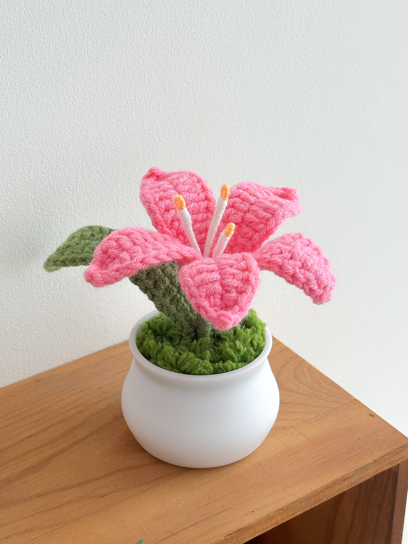 Delicate Crochet Woven Flowers Pot, Hand-Knitted Lily Potted Gift for Mother Day