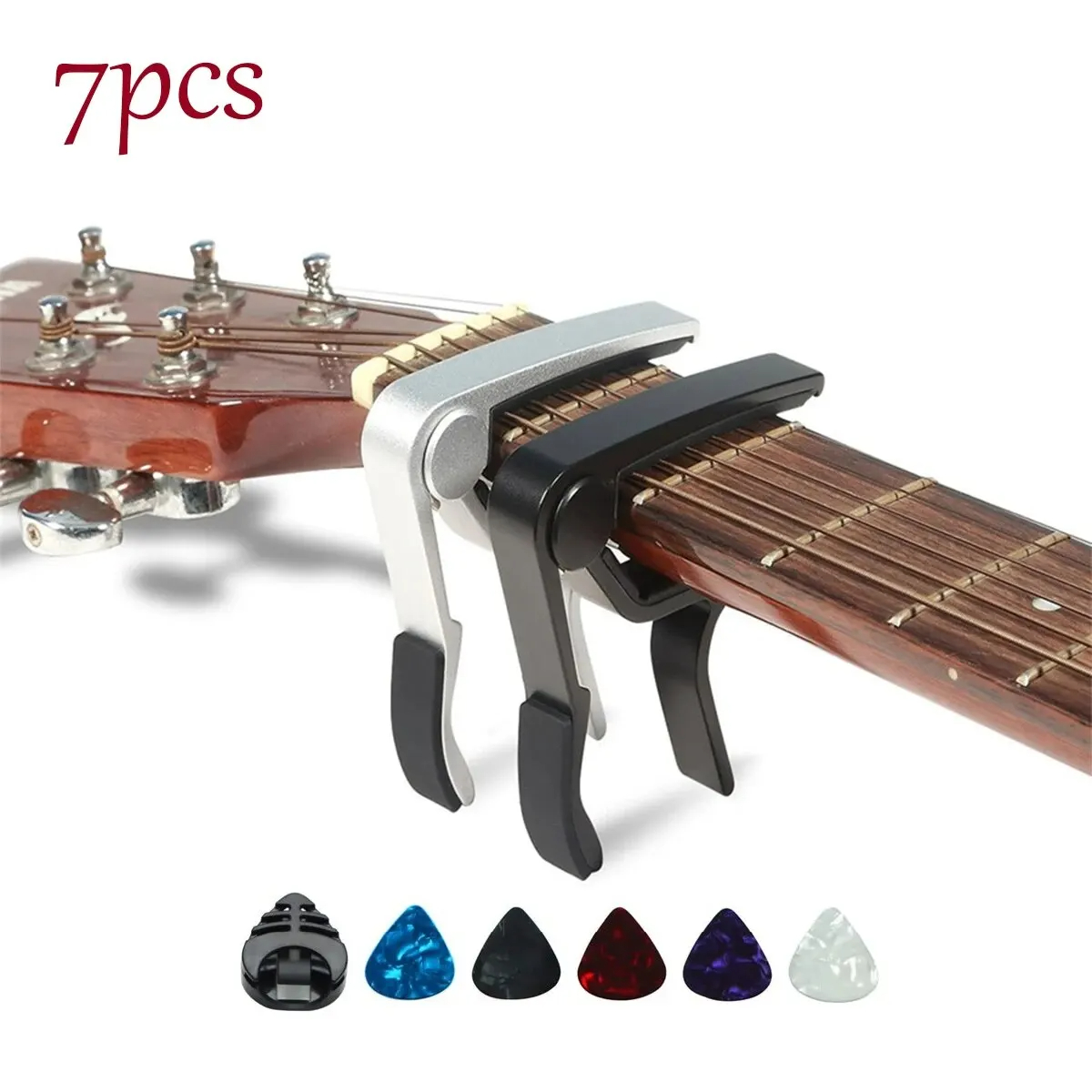 Guitar Capo Set with Picks and Holder for Acoustic and Electric Guitars