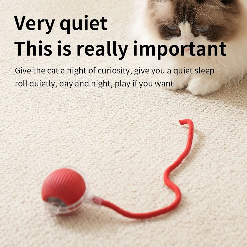 Smart Interactive Cat Toy Ball – Automatic Rolling Silicone Ball with Long Tail Teaser, USB Rechargeable