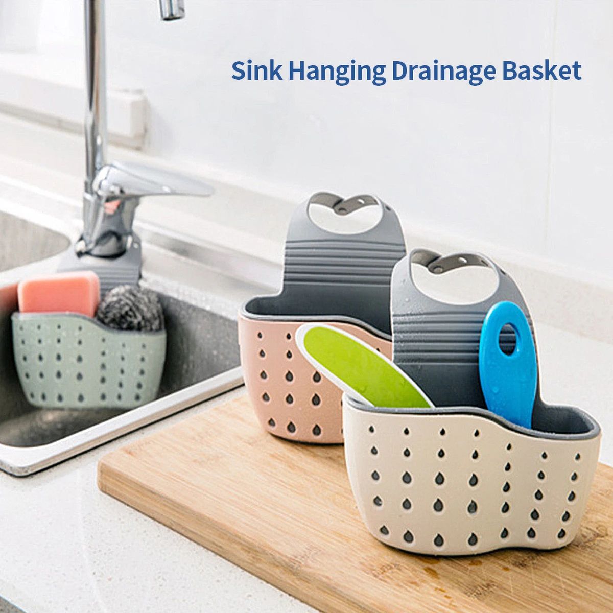 Hanging Sink Drain Basket Adjustable Sponge and Soap Holder