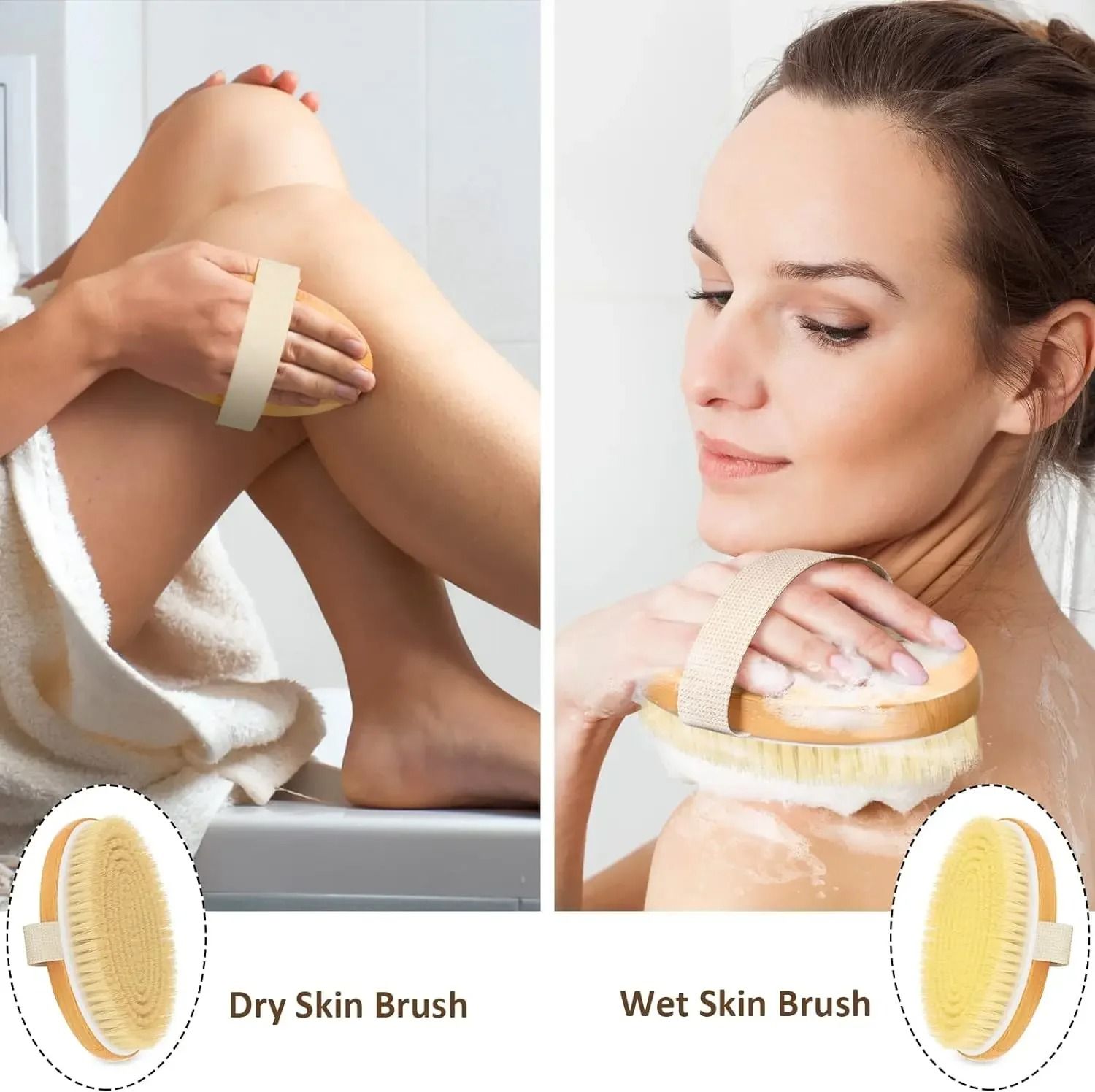 Natural Bristle Body Exfoliating Brush Wet and Dry Skin Scrub Bath Tool