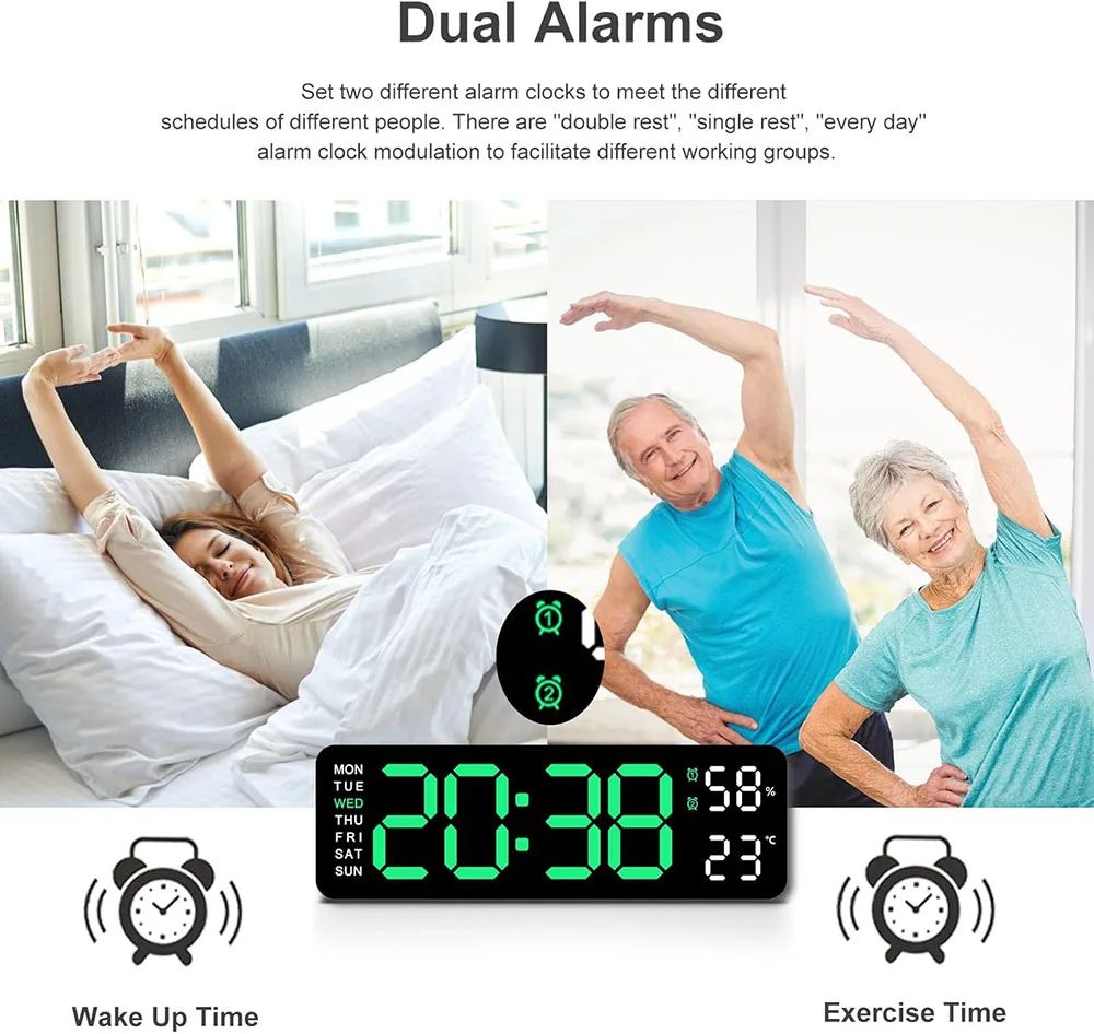 10-Inch Smart LED Wall Clock with Thermometer & Calendar – USB Digital Desk & Wall Clock with Dual Alarm