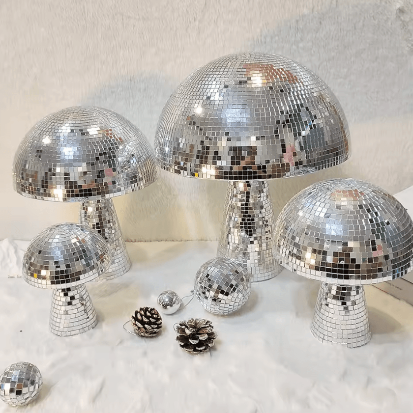 Mushroom Disco Ball Decor – Reflective Mirror Mushroom Ornament Party & Home Accent