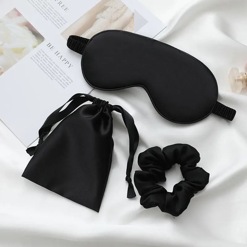 Silk Feel Sleep Set With Eye Mask Scrunchies And Cloth Bag