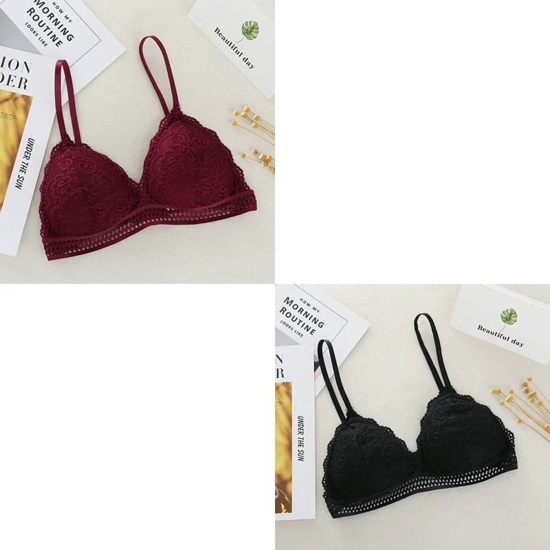 Womens Lace Bralette Bra Wirefree Deep V Lace Bra Soft Padded Triangle Cup Bralette