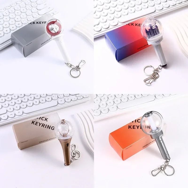 Kpop Mini Light Stick Keychain with Battery Powered Creative Light Up Keyring Gift