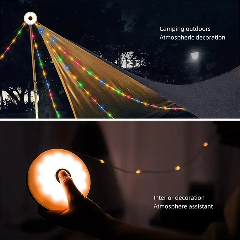 Camping String Lights, Outdoor Waterproof, Portable Stowable String Light, USB Camping Lights with Lighting Modes