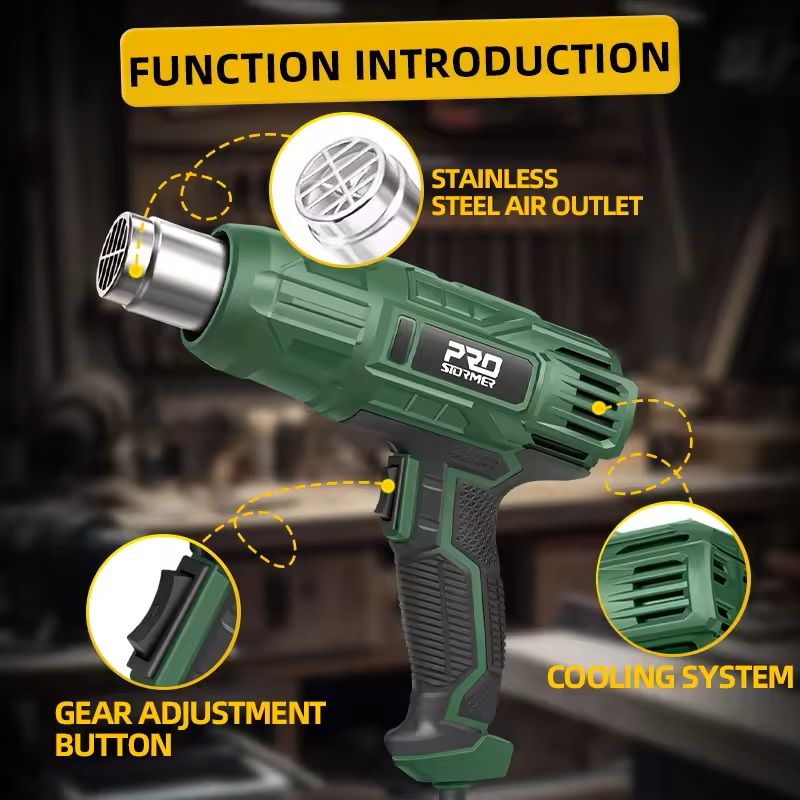Electric Heat Gun with Adjustable Temperature and Nozzle Attachments