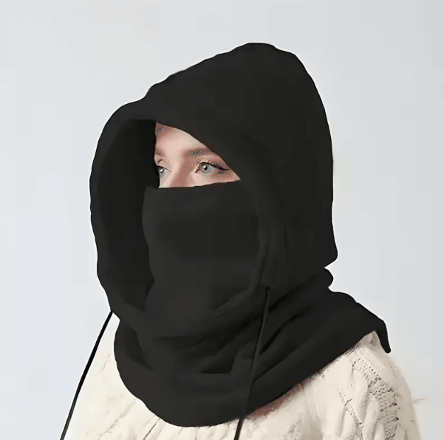 Windproof Knit Balaclava Hood with Drawstring Thermal Winter Face & Neck Cover