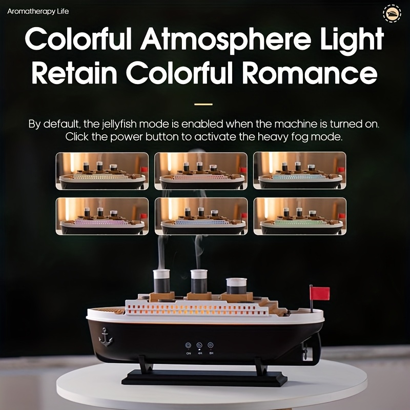 Titanic Ship Model Essential Oil Diffuser & Aroma Humidifier with Remote Control, Jellyfish Smoke Ring Spray