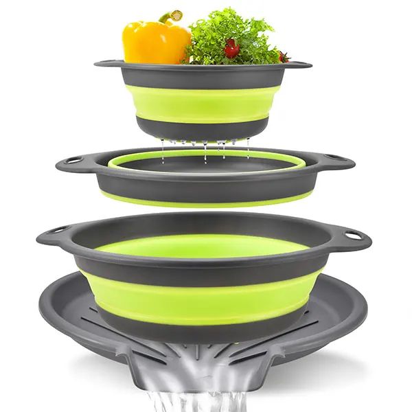 Foldable Collapsible Colander Set with Self-Draining Base – Space-Saving Vegetable & Fruit Washing Baskets (3/4 PCS)