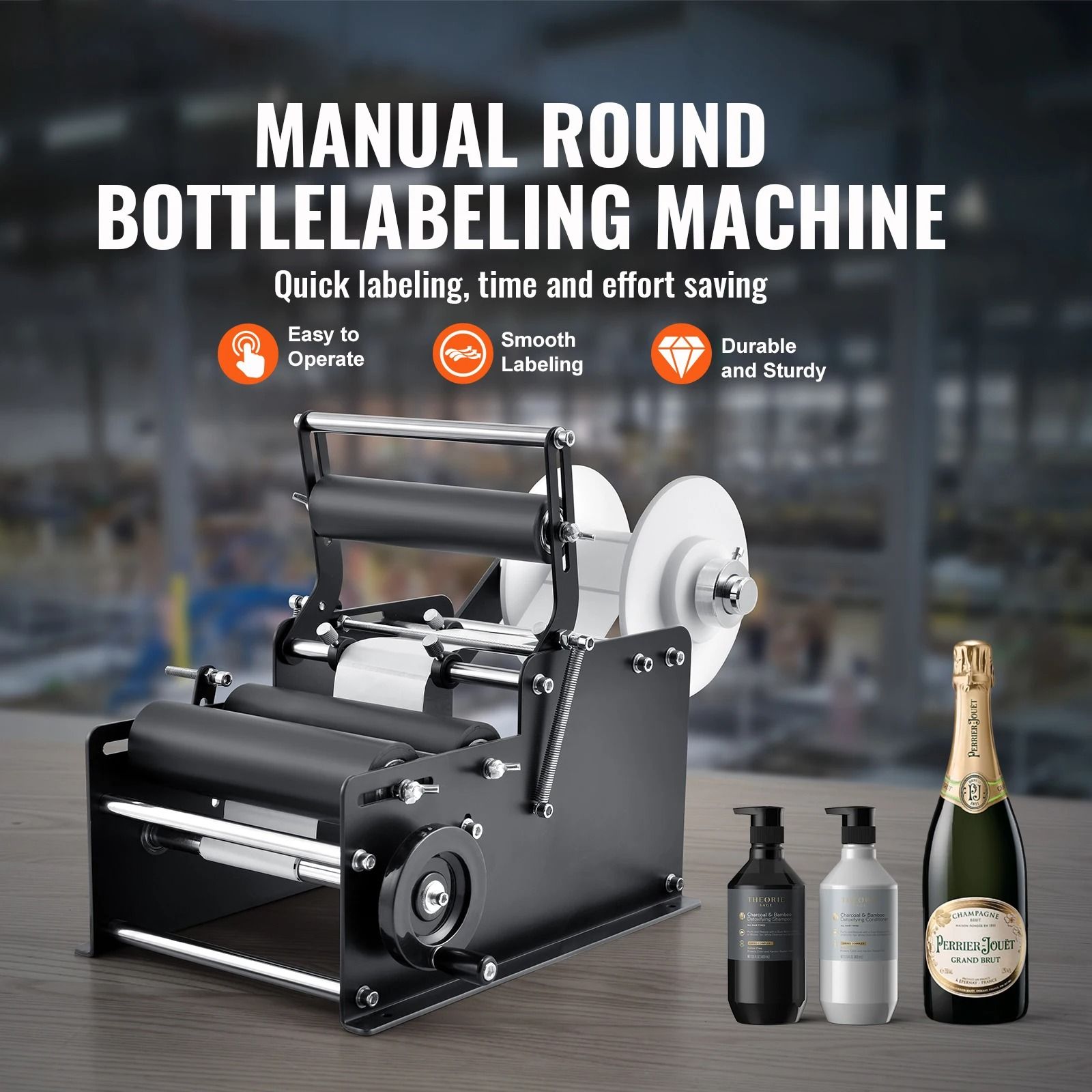SucceBuy Manual Round Bottle Labeling Machine Adjustable Bottle Labeler with Pressing Bar