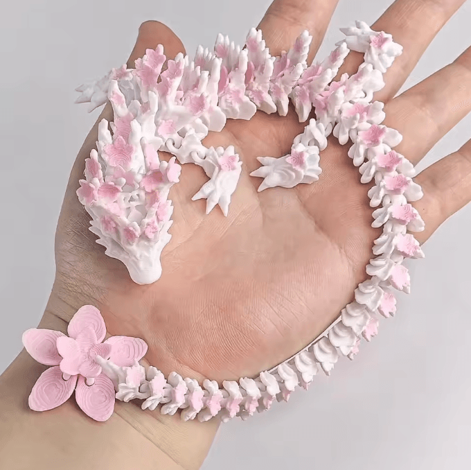 3D Printed Cherry Blossom Dragon – Articulated Movable Joint Dragon Desk Decor (5.9–9.8 Inches)