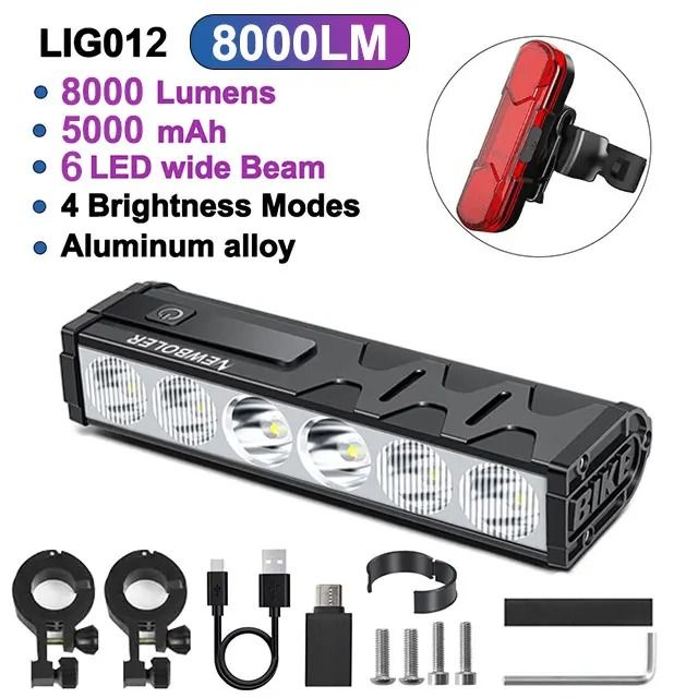 High Power Bicycle Front Light 10000 Lumen USB Rechargeable Waterproof Cycling Lamp