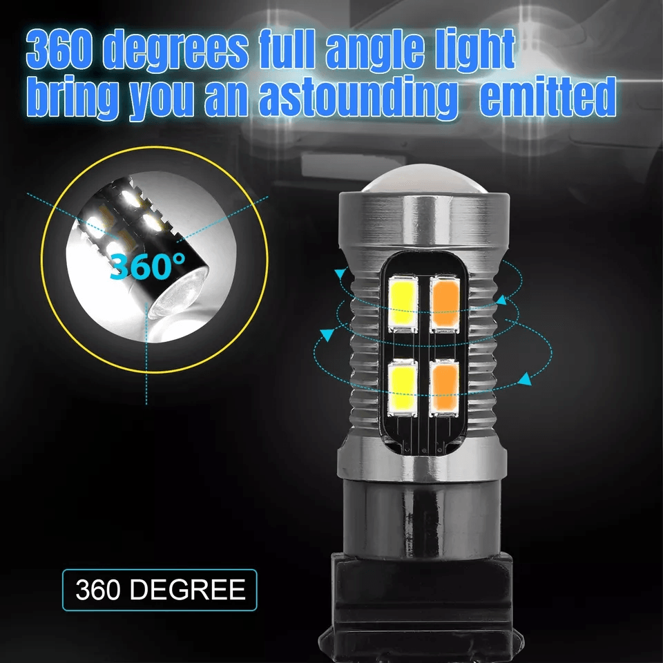 LED DRL Switchback Turn Signal Light Bulbs, White Amber