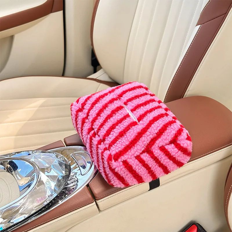 High End Striped Plush Hanging Car Tissue Box