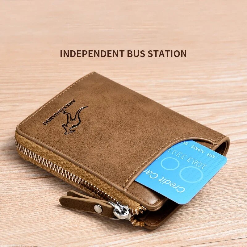 Premium Zipper Mens Leather Wallet with Business Card Holder and Secure Protection