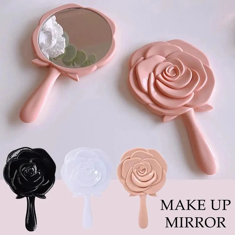 Rose Flower Handheld Makeup Mirror Retro Vanity Beauty Mirror for Makeup and Travel