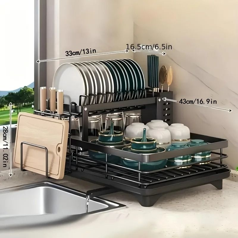 Double-Tier Extendable Dish Drainer – High-Capacity Utensil Rack & Kitchen Draining System