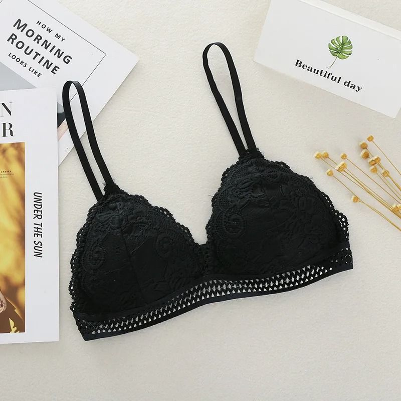 Womens Lace Bralette Bra Wirefree Deep V Lace Bra Soft Padded Triangle Cup Bralette