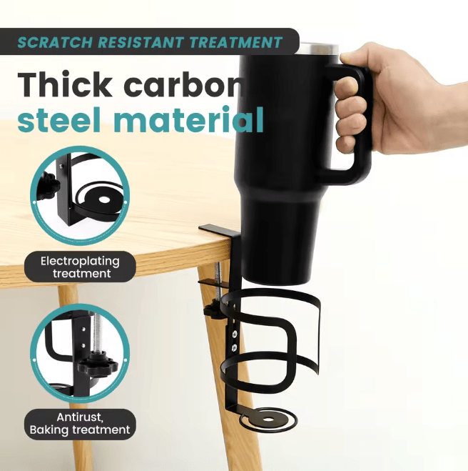 Adjustable Desk Cup Holder Clip On Mug and Headphone Organizer