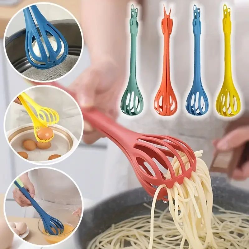 3-in-1 Multifunction Egg Beater & Food Tongs – Manual Whisk, Milk Mixer & Egg Separator Kitchen Tool