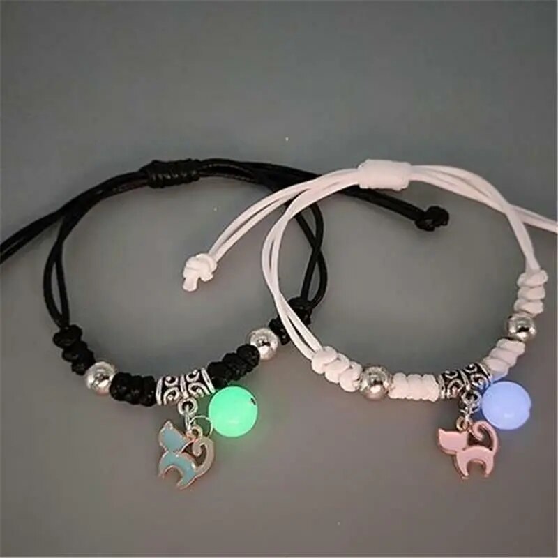 Luminous Moon Star Couple Bracelets: 2PC/Set Adjustable Rope, Matching Love Gifts & Fashion Jewelry