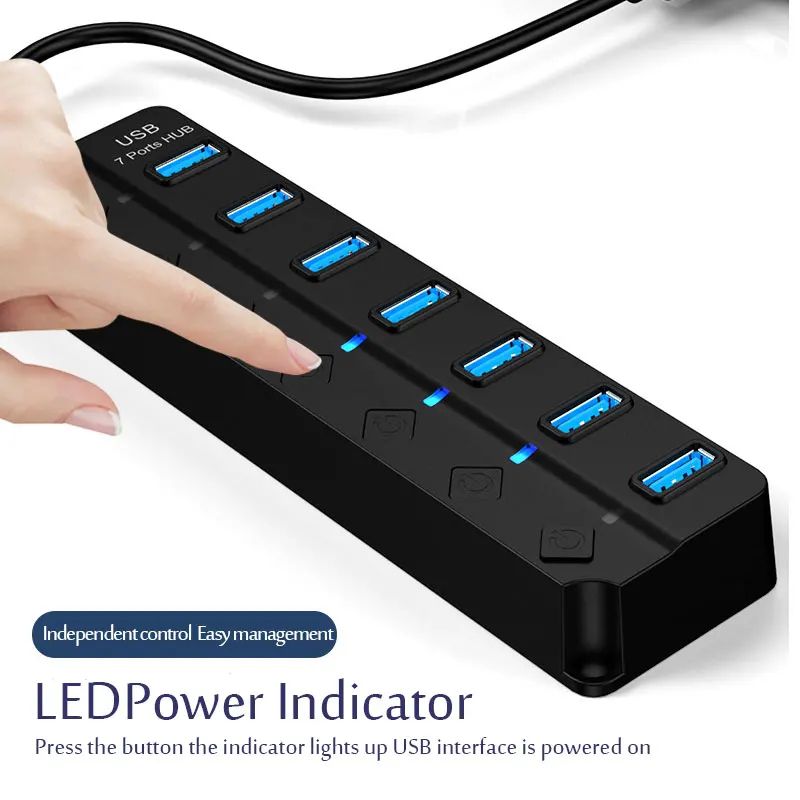 High-Speed USB 3.0 Multi-Port Hub with 100cm Cable for Laptop and PC