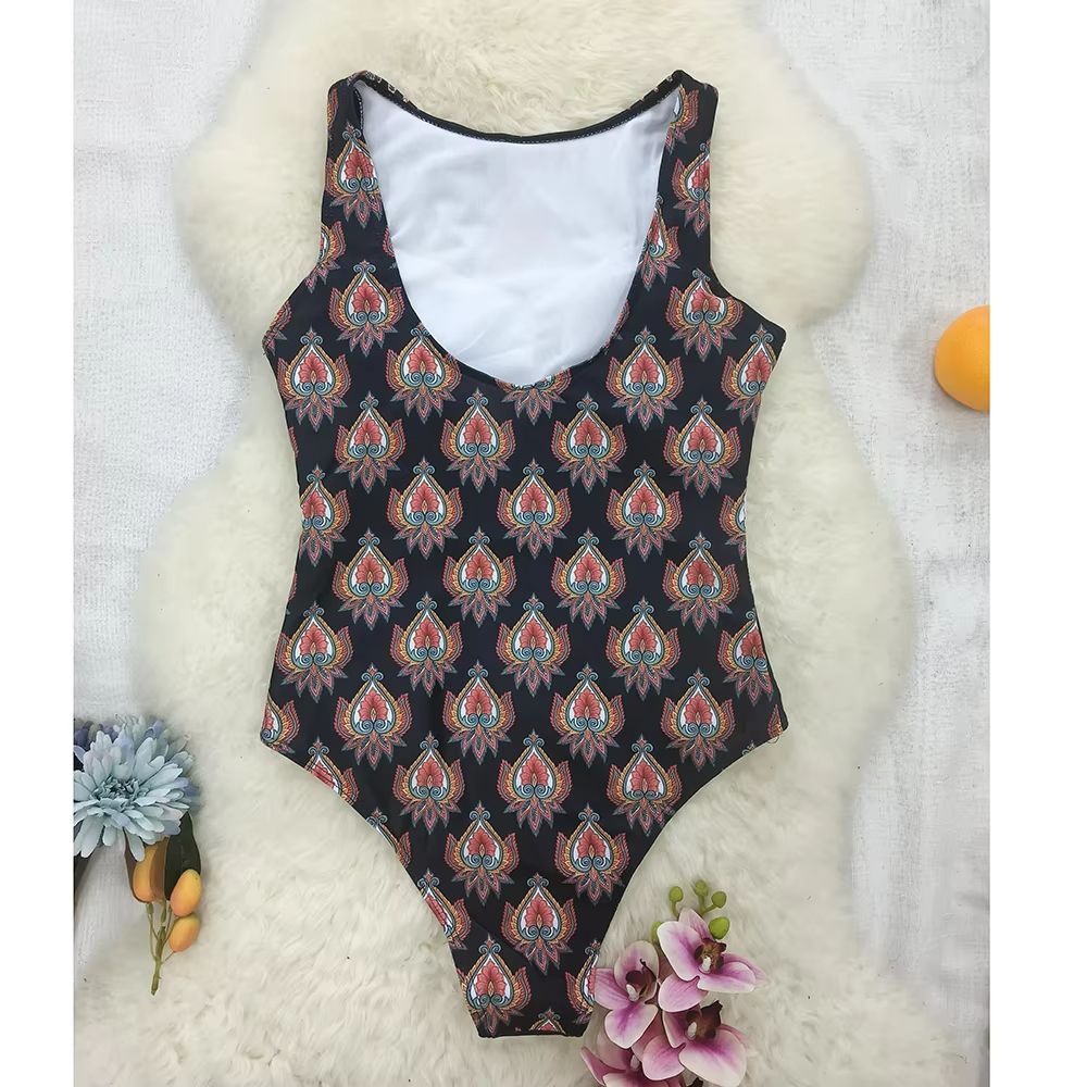 Women's Printed One-Piece Swimsuit – Push Up Lace-Up Beachwear