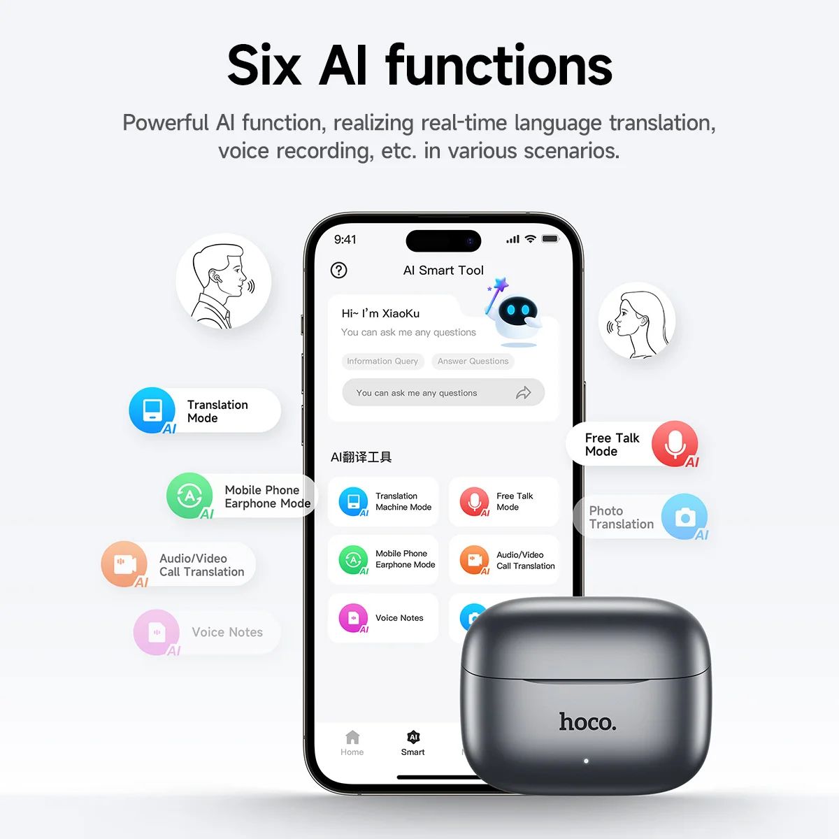 HOCO Smart AI Translation Earbuds Wireless Noise Cancelling Headphones