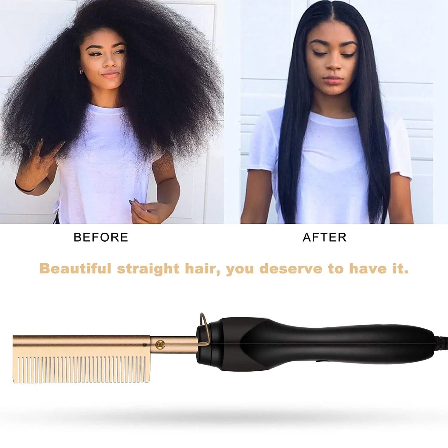 2 in 1 Electric Heated Straightening Comb for Hair and Beard Portable Anti Scald Travel Tool