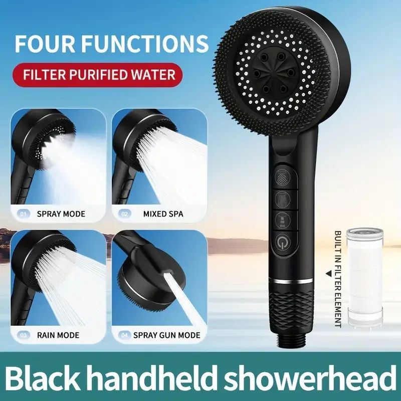 High Pressure Handheld Shower Head 4 Mode Adjustable Bathroom Set