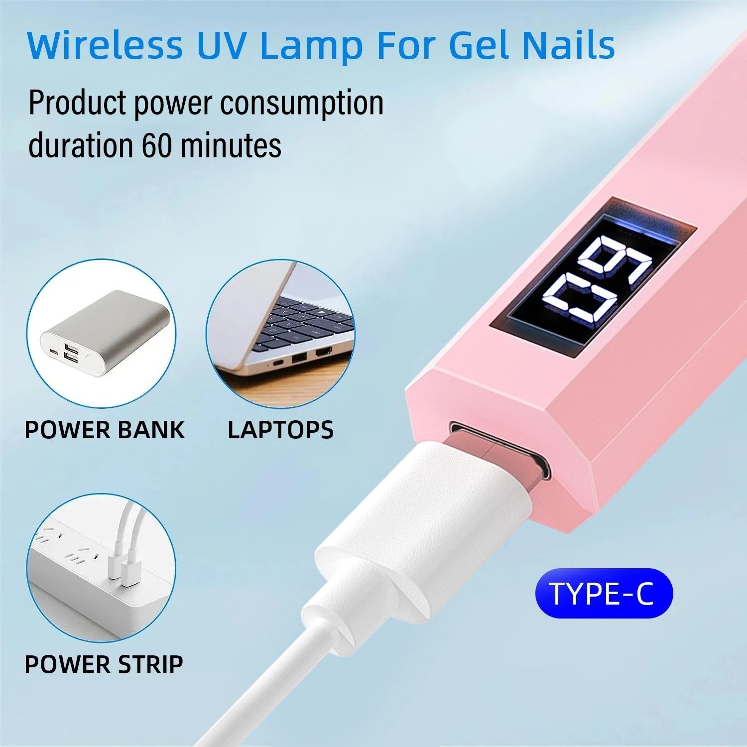 YIKOOLIN Handheld UV LED Nail Dryer Lamp Rechargeable Gel Curing Tool