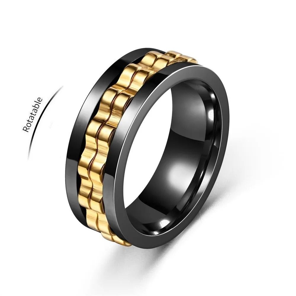 Stainless Steel Anxiety Ring Rotating Gear Chain Spinning Fidget Ring