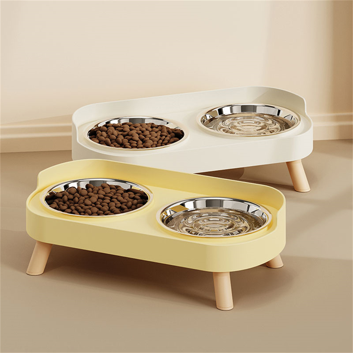 Fashionable Stainless Steel Dog and Cat Double Bowl, Large Capacity, Colorful Dopamine Pet Feeder