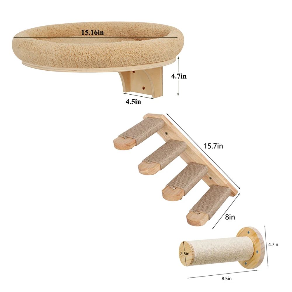 Wall Mounted Cat Climbing Ladder with Hammock