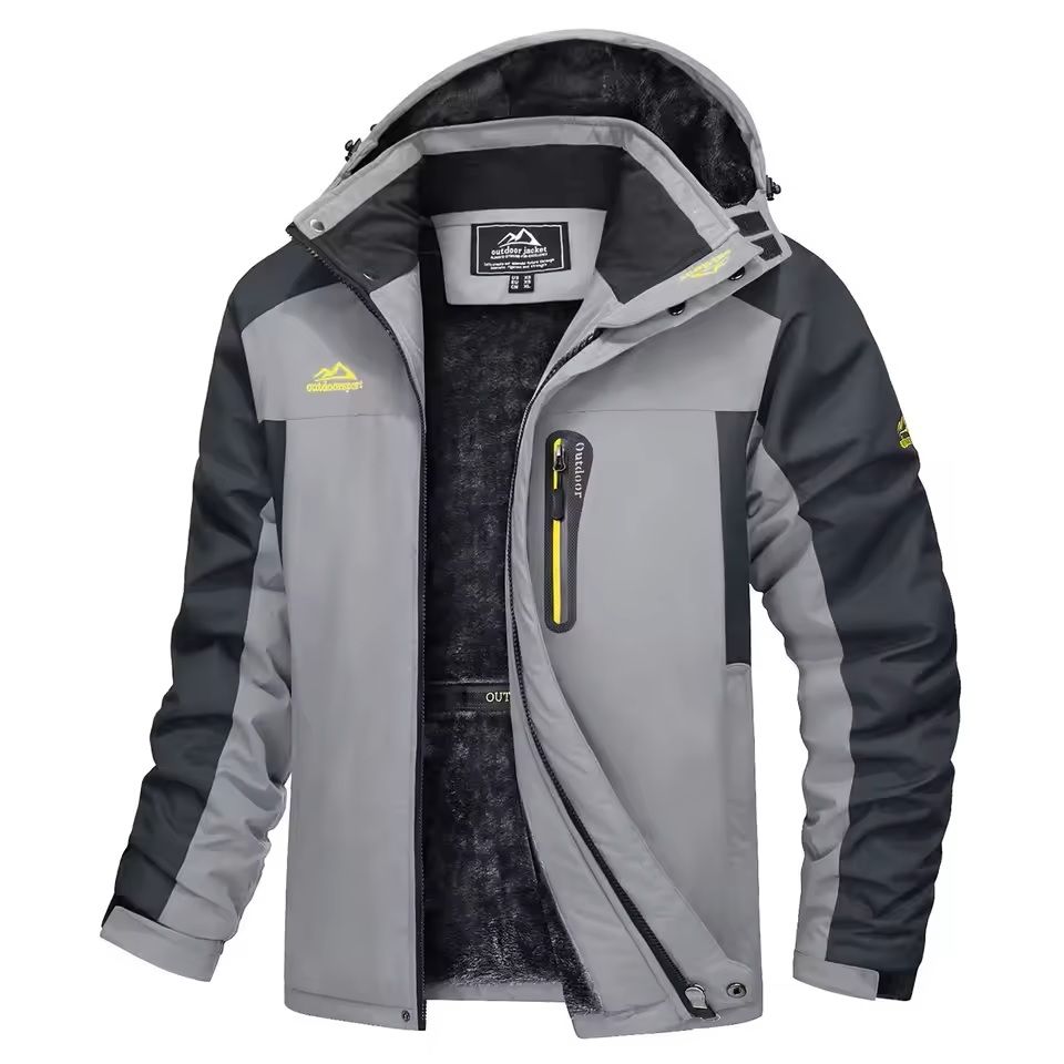 Mens Waterproof Ski Jacket with Fleece Lining and Removable Hood