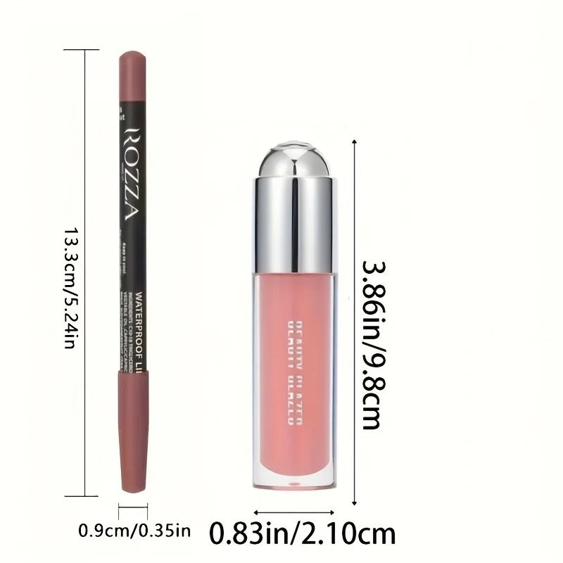 Lip Gloss and Lip Liner Set Waterproof Long Lasting Nude Combo