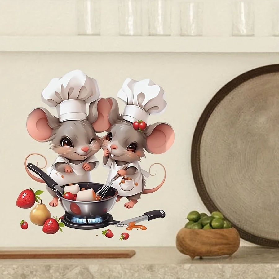 Cartoon Mouse Chef Wall Sticker – Removable Kitchen Vinyl Wall Decal Decor