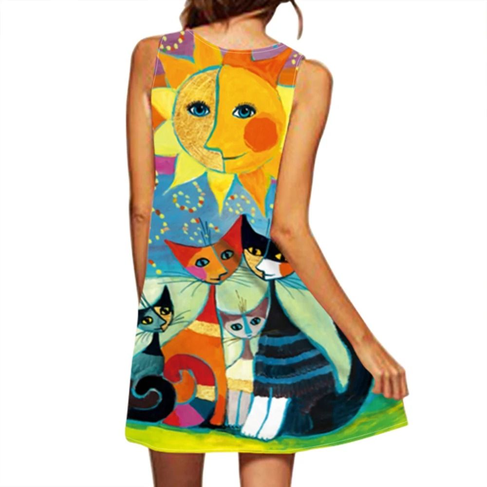 Womens V Neck Sleeveless Printed Maxi Dress Summer Fashion