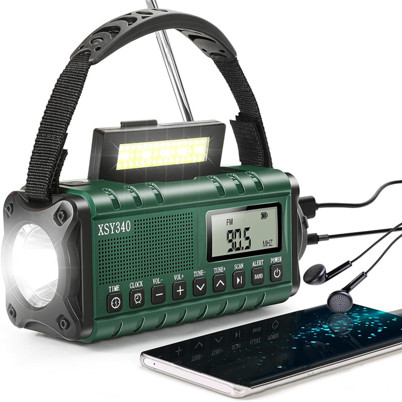 Multifunctional Solar Hand Crank Emergency Radio with Weather Alert, Flashlight, SOS Alarm & USB Charging