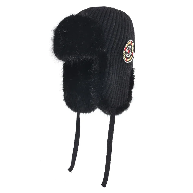 Womens Russian Caps Fur Winter Thickened Warm Knit Ushanka Earflap Pilot Hat Ski Snow Bomber Hat