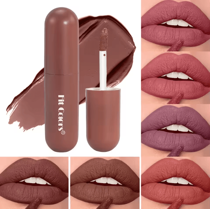 Fit Colors 6-Color Chocolate Velvet Matte Lip Gloss Set – Waterproof Long-Lasting Lip Glaze Collection