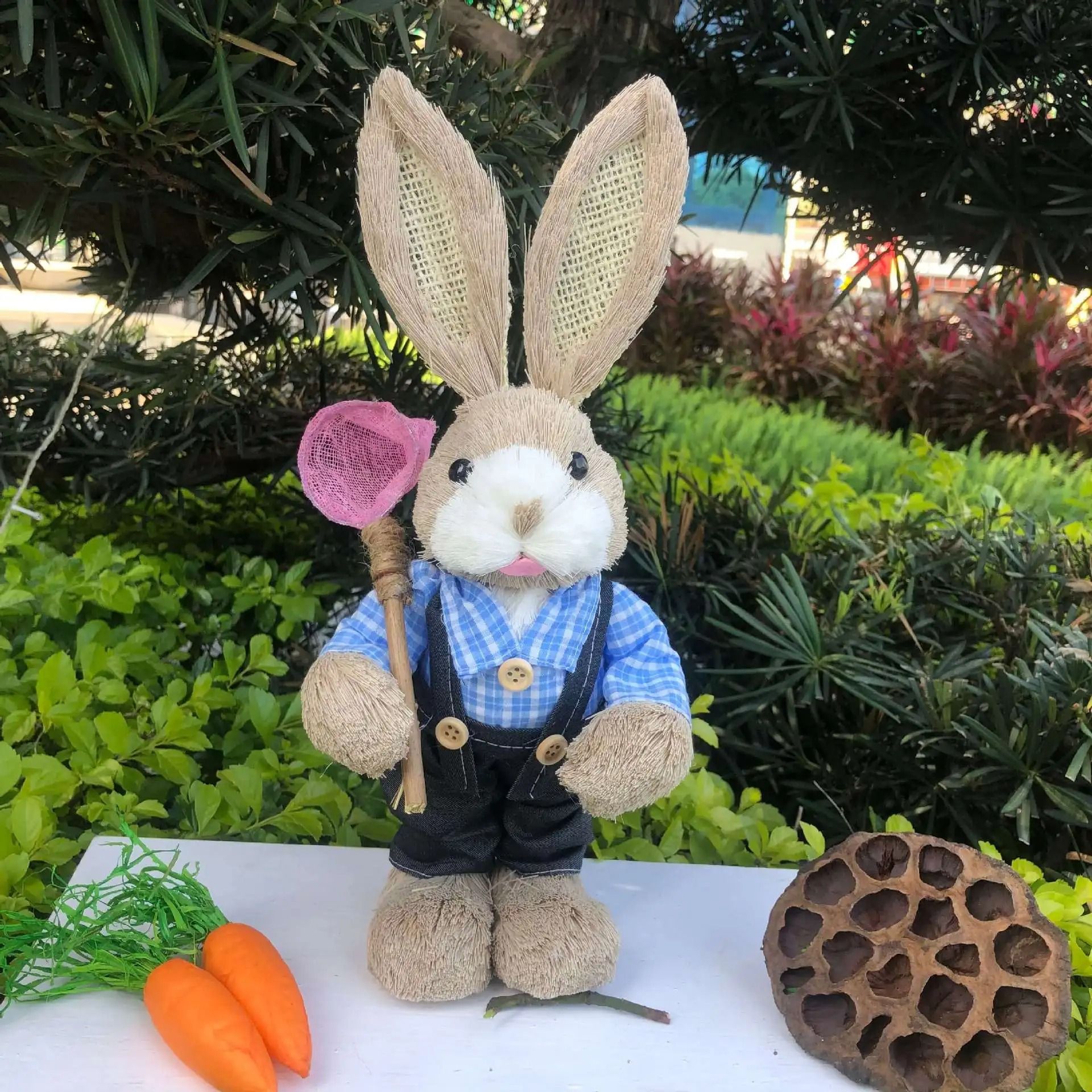 3D Handcrafted Cattail Easter Bunny | Eco-Friendly Woven Holiday Figurine